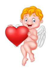 Funny little cupid holding love heart