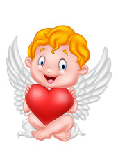 Funny little cupid holding love heart
