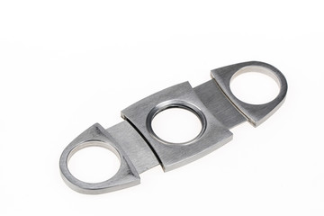 Cuban Cigar cutter, stainless steel on white background