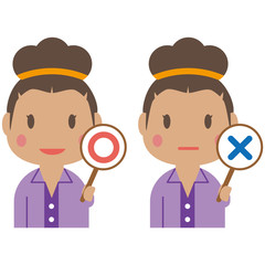 かわいいアフリカ系女性　私服　○と×