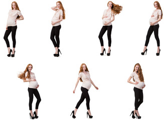 Pregnant woman in composite image isolated on white