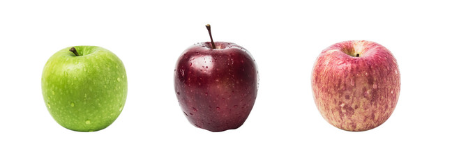 Fresh green apple , red apple and fuji apple isolate on white background.