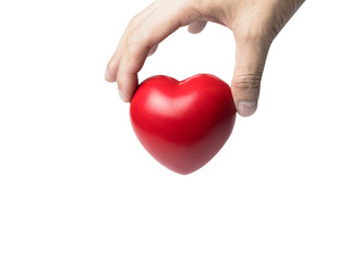Obraz premium Red heart ball isolate on white background in hand