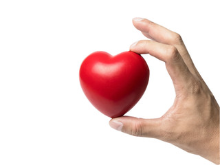 Obraz premium Red heart ball isolate on white background in hand