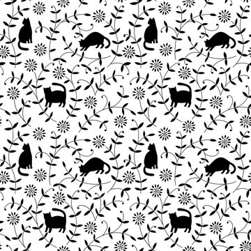 Fototapeta Black cats in flowers