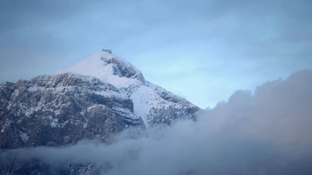 Fast moving clouds over highest mountain Tahtali in Antalya region, Turkey