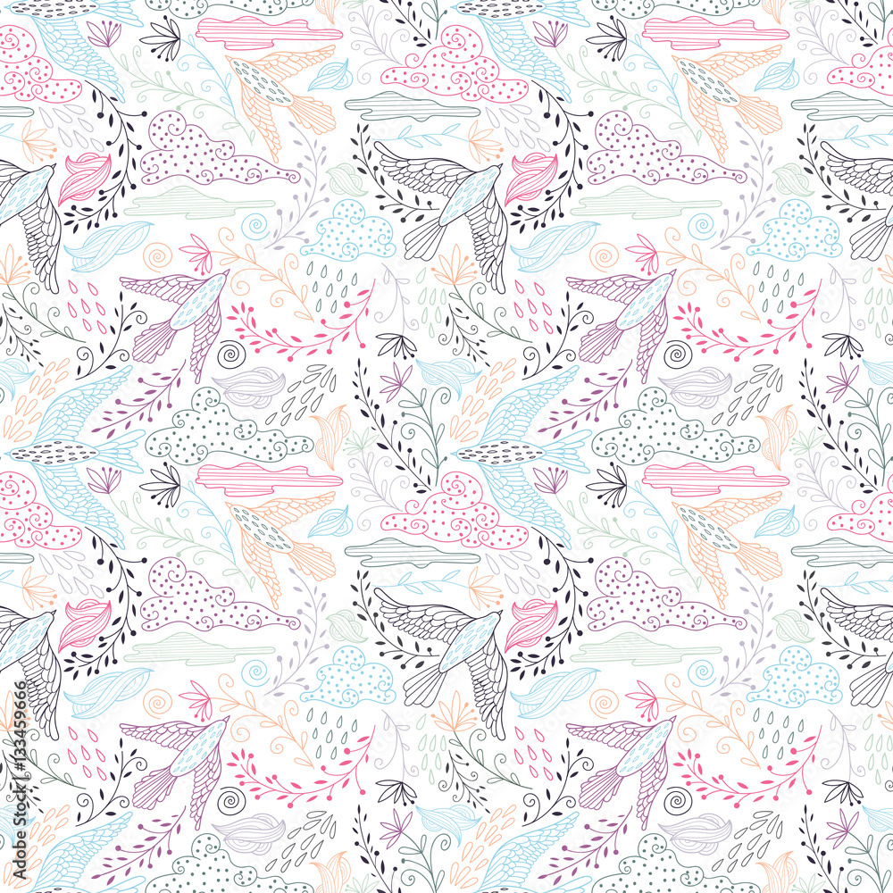 Poster seamless vector pattern with birds