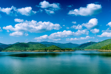 Lake with blue sky background