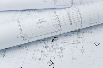 architectural drawing paper rolls of a dwelling for construction