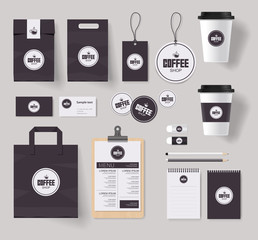coffee shop and restaurant paper branding identity mock up template with coffee logo design