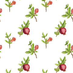 seamless pattern with fruit tree branches , leaves,flowers and pomegranates