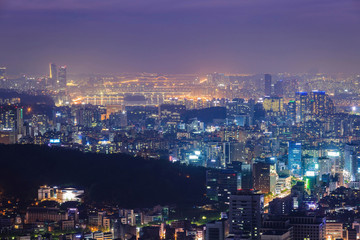 Fototapeta na wymiar Seoul city and Han river, Downtown skyline in Misty day, South K