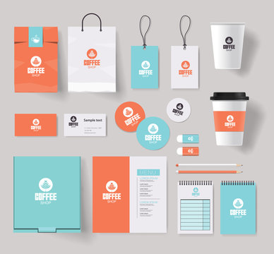 Fototapeta corporate branding identity mock up template for coffee shop and restaurant with card, menu, packaging,vector for editable