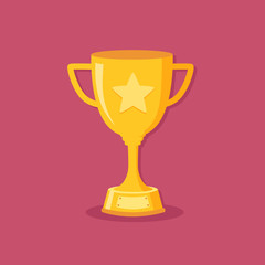 Golden Gold Trophy Cup Winner Champions Flat Design Vector Illustration 