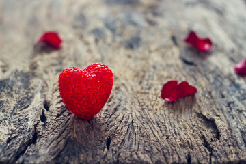Fototapeta premium Valentines Day background with heart on grunge wooden background