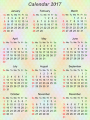 Colorful calendar vertical to the year 2107. Sunday first