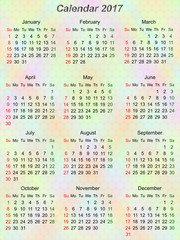 Colorful calendar vertical to the year 2107. Sunday first