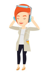 Young woman in headphones listening to music.