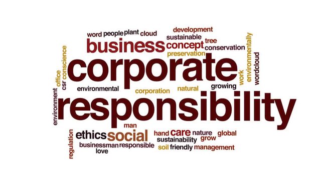 Corporate responsibility animated word cloud, text design animation.