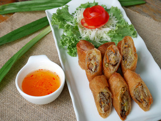 Fried Thail Spring rolls food on the table
