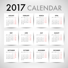 Calendar for 2017 template design. Week Starts Monday