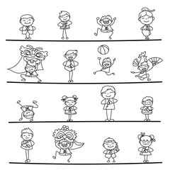 Set of hand drawing cartoon character people Happy Chinese New Y
