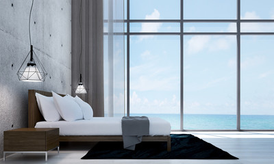 Fototapeta premium The interior design of minimal bed room and sea view