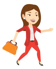 Happy business woman running vector illustration.
