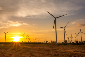 Huay Bong Wind Farm Thailand on sunset