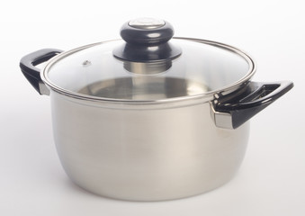 pan or stainless steel pan on background.