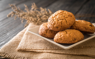 oatmeal raisin cookies on wood