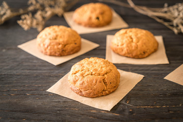 oatmeal raisin cookies on wood
