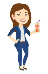 Woman drinking cocktail vector illustration.