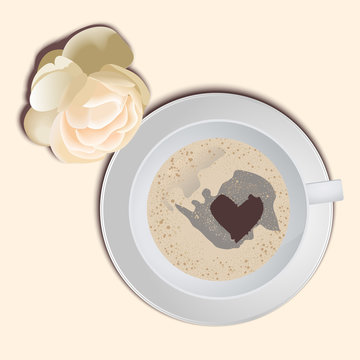 recommend clip art: чашка кофе с пенкой в виде сердца, векторная иллюстрация