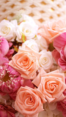 Obraz na płótnie Canvas Pink roses and lotuses flower valentine background with copy spa