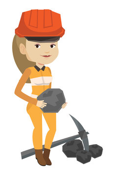 Miner holding coal in hands vector illustration.