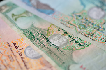 Obraz na płótnie Canvas UAE Dirhams. Banknote background close up