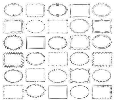 Hand Drawn Doodle Round And Square Vector Picture Border Frames