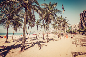 Palms with shadows on Copacabana Beach in Rio De Janeiro, Brazil