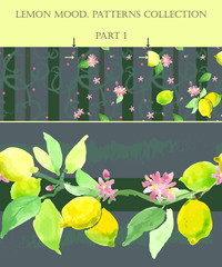 Lemon blooming. Set of seamless textures blooming lemon. Part 1
