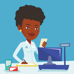 Pharmacist writing prescription.