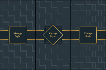 Vintage pattern on black background. Seamless pattern with golden frame for design in retro style. Universal pattern for wallpapers, textiles, fabrics, wrapping papers, packaging boxes etc