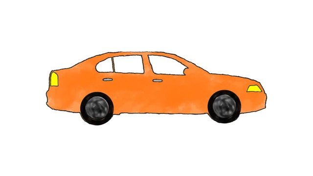 Hand Drawn Cartoon Orange Car Driving in a Loop