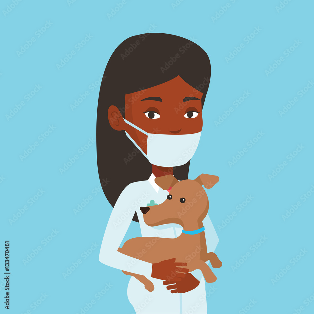 Poster Veterinarian with dog in hands vector illustration