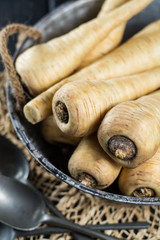 Fresh parsnip roots in old style