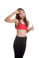 Fototapeta na wymiar Beautiful Asian healthy girl with bottle of drinking water.