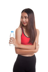 Beautiful Asian healthy girl with bottle of drinking water.