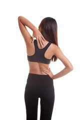 Fototapeta premium Asian healthy girl got neck pain and back pain.