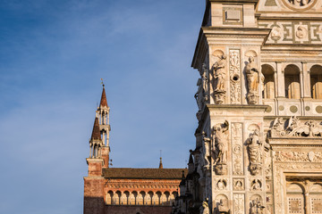Pavia Carthusian monastery facade details left side.