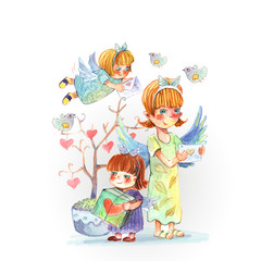 Little Angels, Valentine's Day, watercolor - 133472006